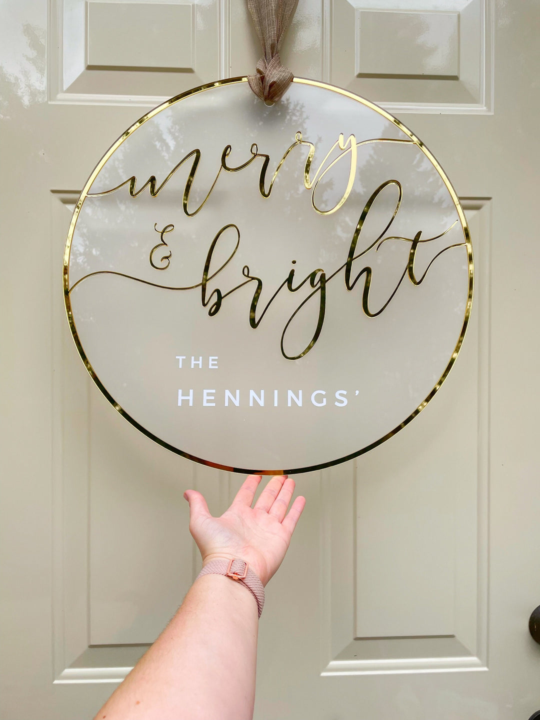 Custom 3D Minimal Wreath Door Hanger - Merry & Bright