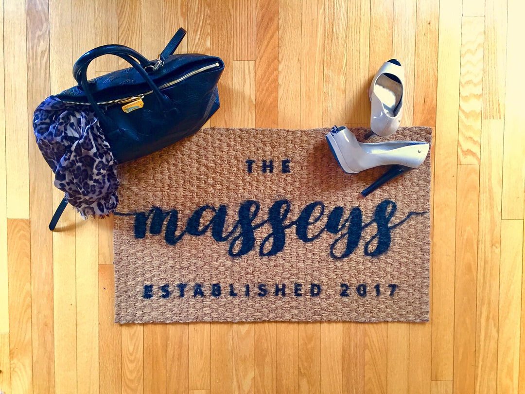 Custom Name Outdoor Welcome Mat, Personalized Front Door Rug - Family Established, Engagement Gift, Gifts for Couples, Wedding Gifts