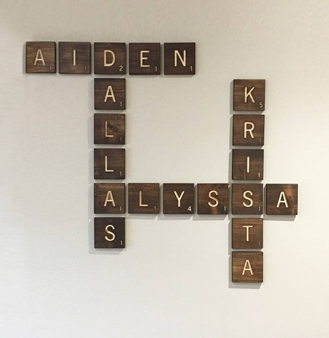 Large Engraved Letter Tiles, Custom Family Name Sign, Customized for Family Living Room Decor, Game Room Wooden Tiles, Family Sign