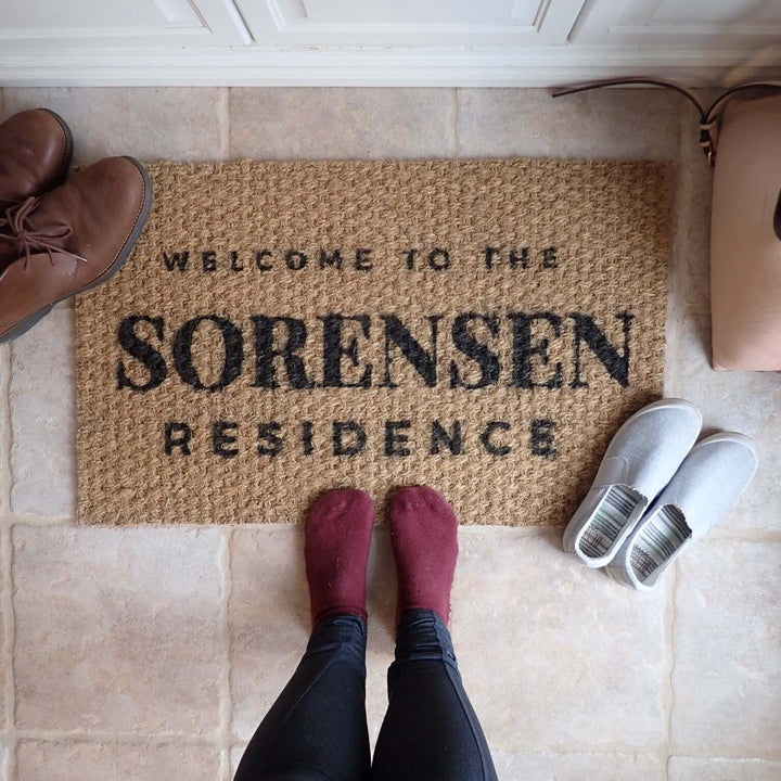 Custom Name Outdoor Welcome Mat, Personalized Front Door Rug - Family Established, Engagement Gift, Gifts for Couples, Wedding Gifts