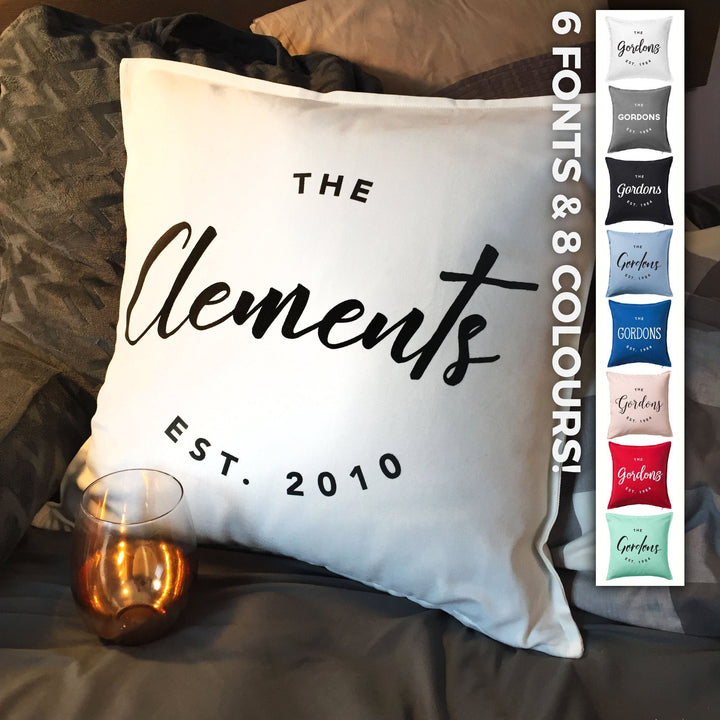 Custom Family Name Established Throw Pillowcase, Custom Pillow with Last Name, Customizable Personalized Pillow, Anniversary Engagement Gift