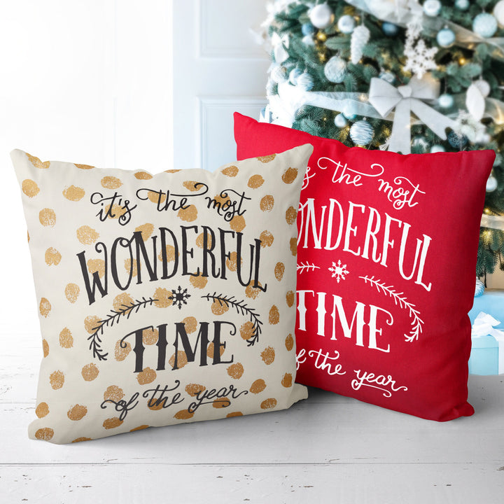 Most Wonderful Time Pillow Cover, Xmas Pillow, Holiday gifts, Christmas Pillowcases, Christmas Decor,  20x20 Christmas Pillow Case