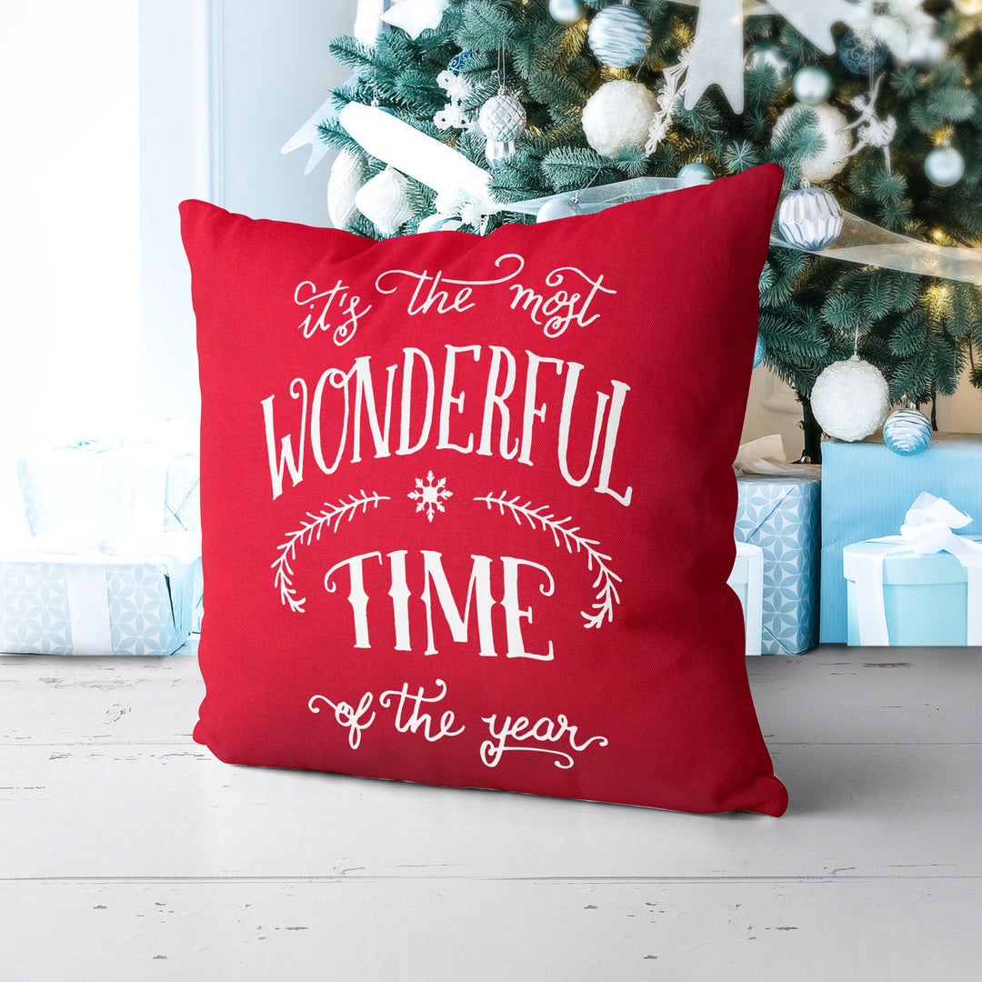 Most Wonderful Time Pillow Cover, Xmas Pillow, Holiday gifts, Christmas Pillowcases, Christmas Decor,  20x20 Christmas Pillow Case