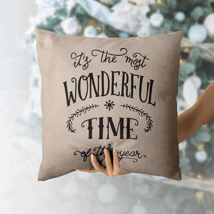 Most Wonderful Time Pillow Cover, Xmas Pillow, Holiday gifts, Christmas Pillowcases, Christmas Decor,  20x20 Christmas Pillow Case