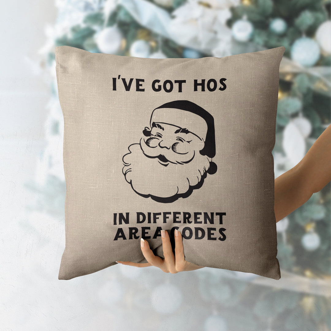 Santa I've Got Hos Christmas Pillow Cover, Xmas Pillow, Holiday gifts, Christmas Pillowcases, Christmas Decor,  20x20 Christmas Pillow Case