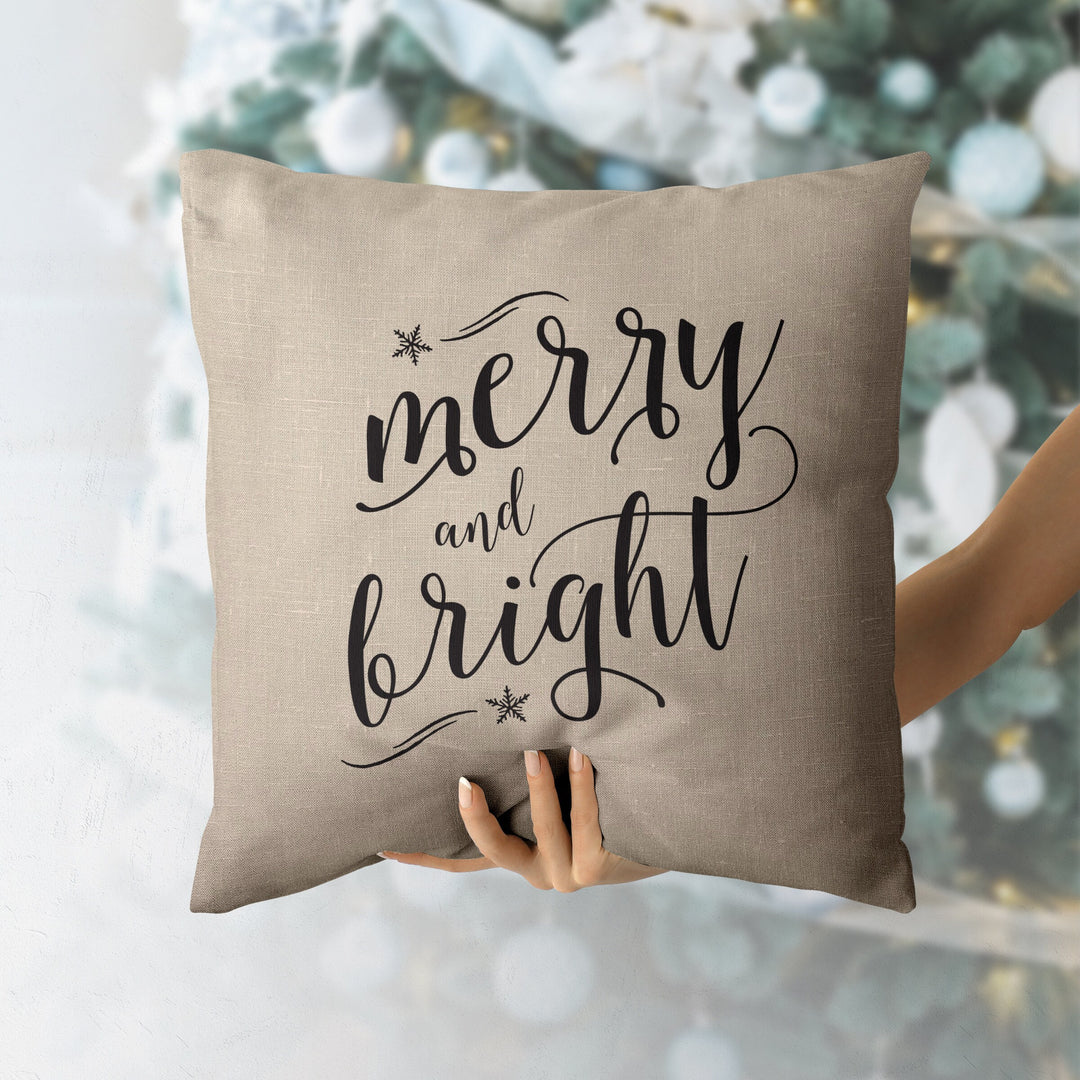 Merry and Bright Christmas Pillow Cover, Xmas Pillow, Holiday gifts, Christmas Pillowcases, Christmas Decor,  20x20 Christmas Pillow Case