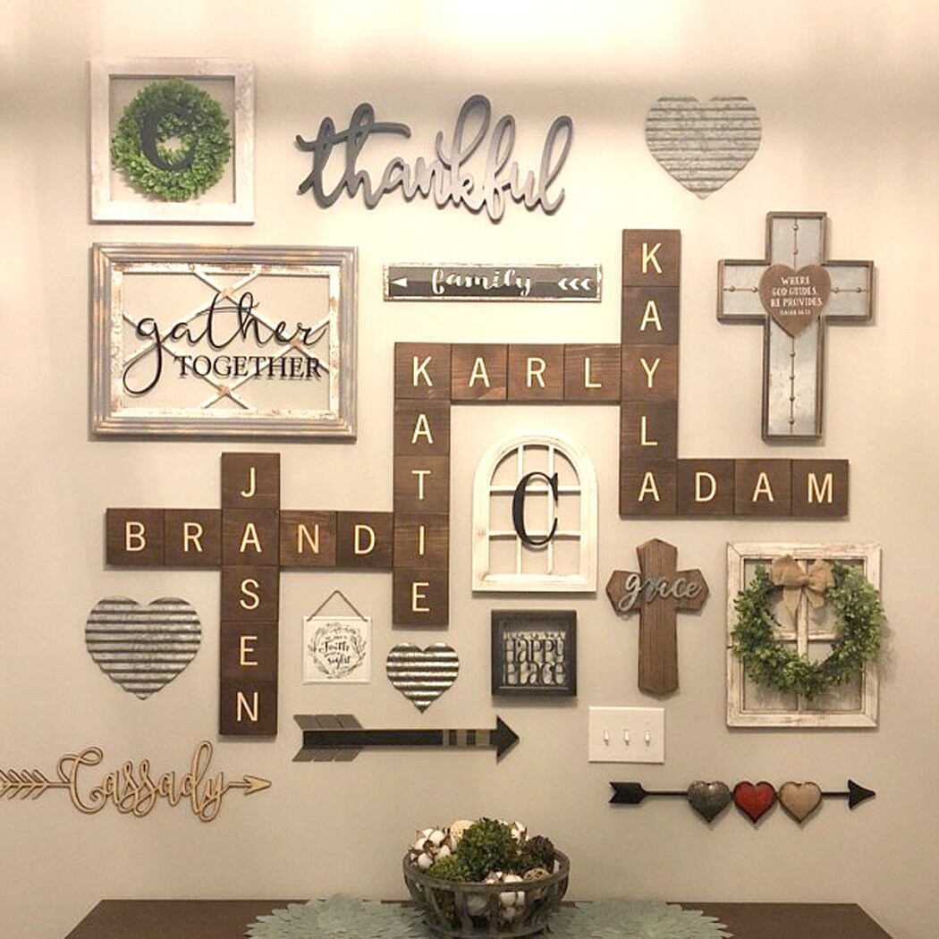 Large Wooden Word Letter Tiles - LOVE Wall Letters Customizable - Engraved Pine Family Room Sign, 5x5" Wood Square Letter Decor