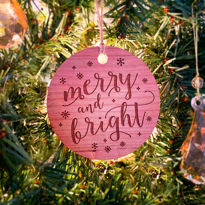 Wood or Acrylic Engraved Christmas Tree Ornament Decoration, Merry And Bright, Holiday Decor, Stocking Stuffer Gift, Custom