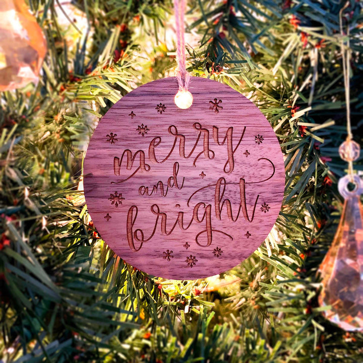 Wood or Acrylic Engraved Christmas Tree Ornament Decoration, Merry And Bright, Holiday Decor, Stocking Stuffer Gift, Custom