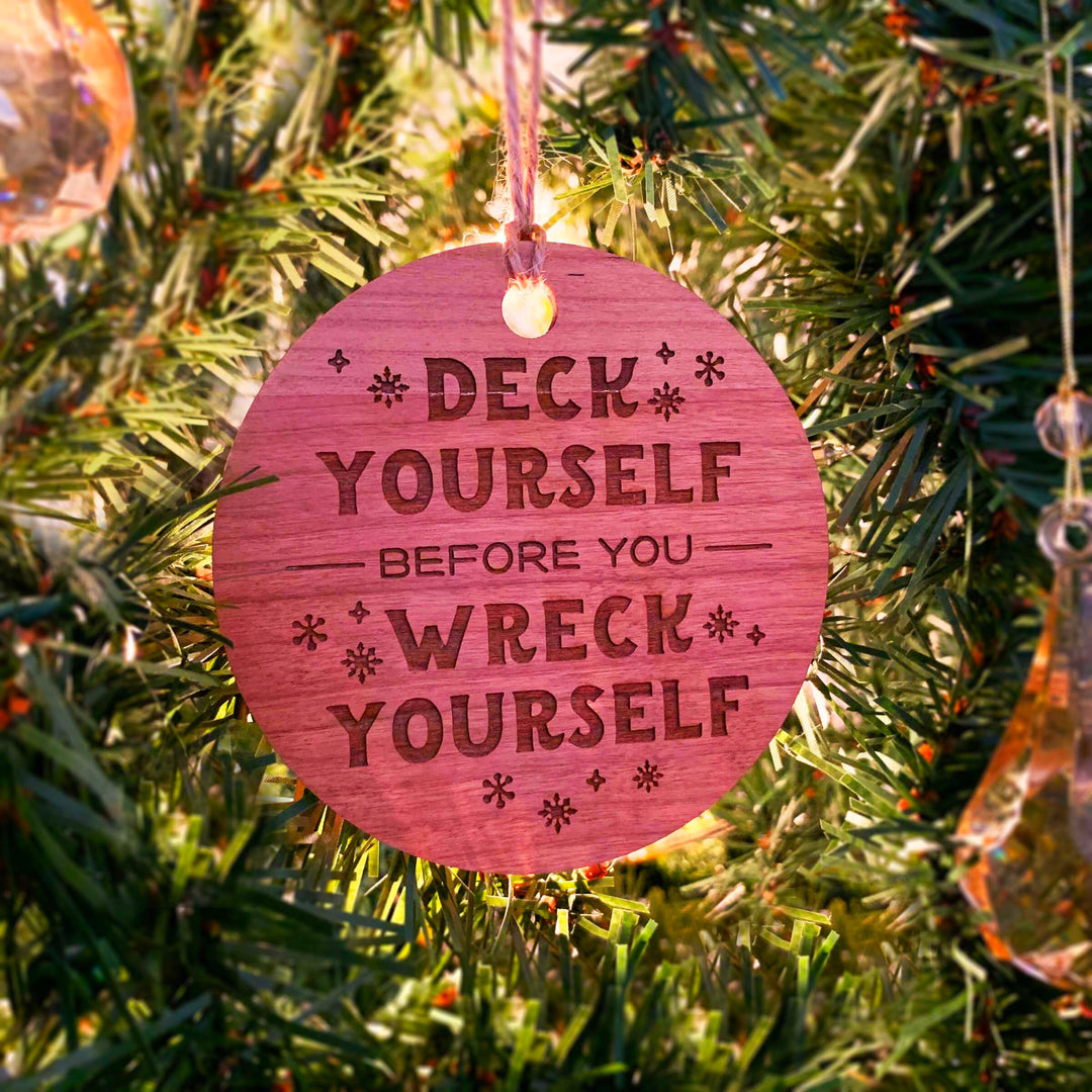 Wood or Acrylic Engraved Christmas Tree Ornament Decoration, Deck Yourself, Funny Holiday Decor, Stocking Stuffer Gift, Custom