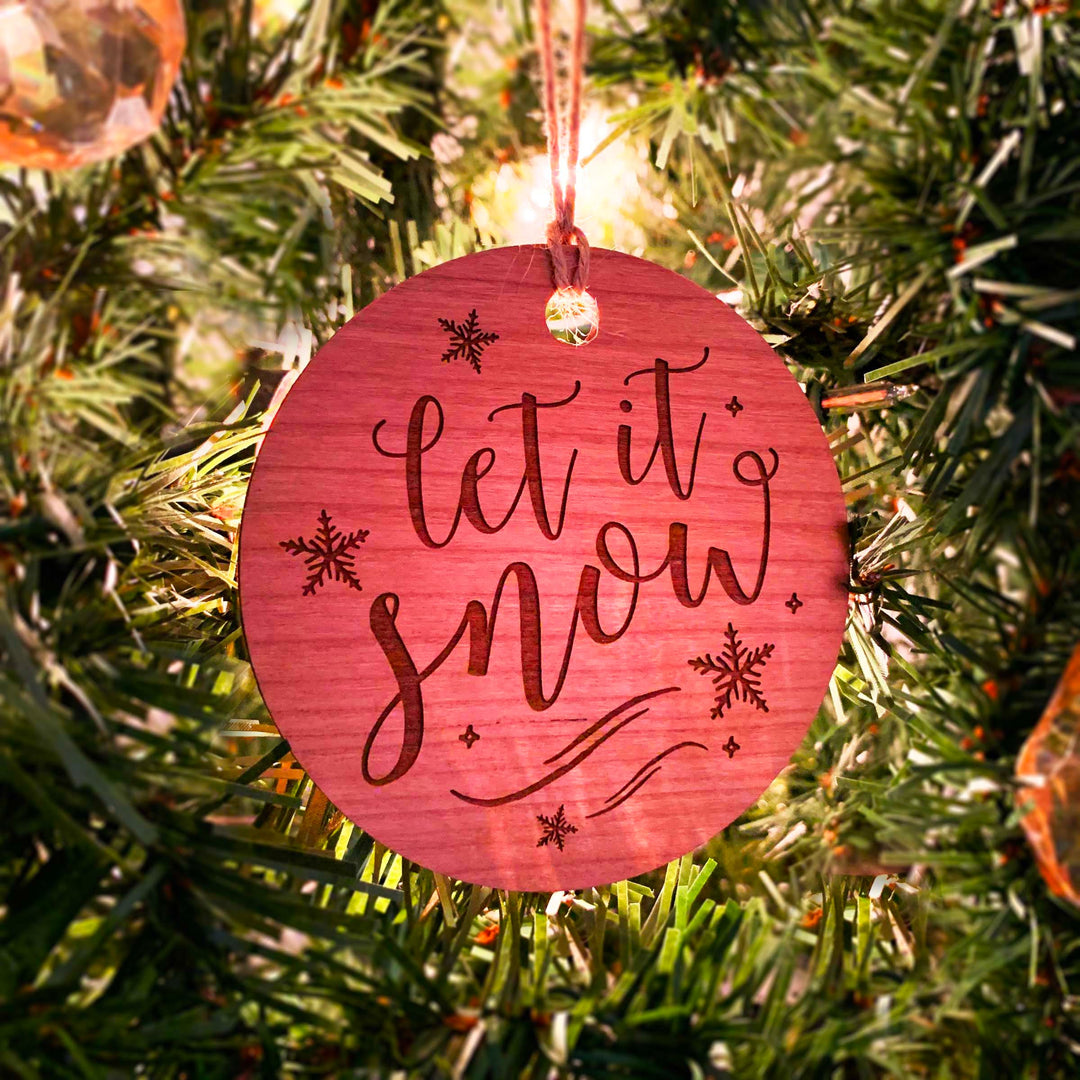 Wood or Acrylic Engraved Christmas Tree Ornament Decoration, Let it Snow, Country Christmas Holiday Decor, Stocking Stuffer Gift, Custom