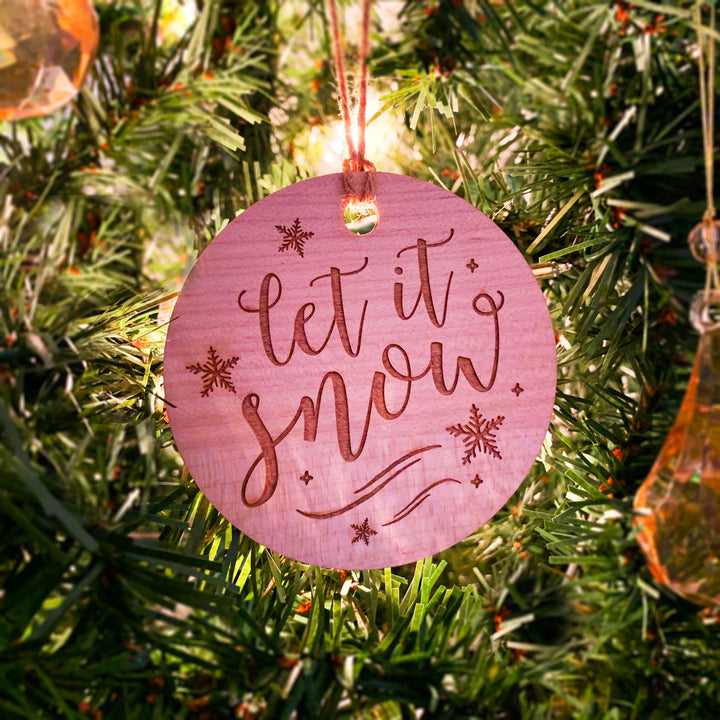 Wood or Acrylic Engraved Christmas Tree Ornament Decoration, Let it Snow, Country Christmas Holiday Decor, Stocking Stuffer Gift, Custom