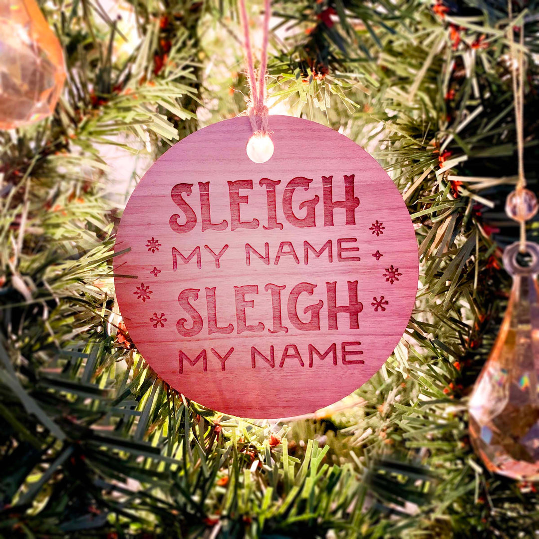 Wood or Acrylic Engraved Christmas Tree Ornament Decoration, Sleigh My Name, Country Christmas Holiday Decor, Stocking Stuffer Gift, Custom