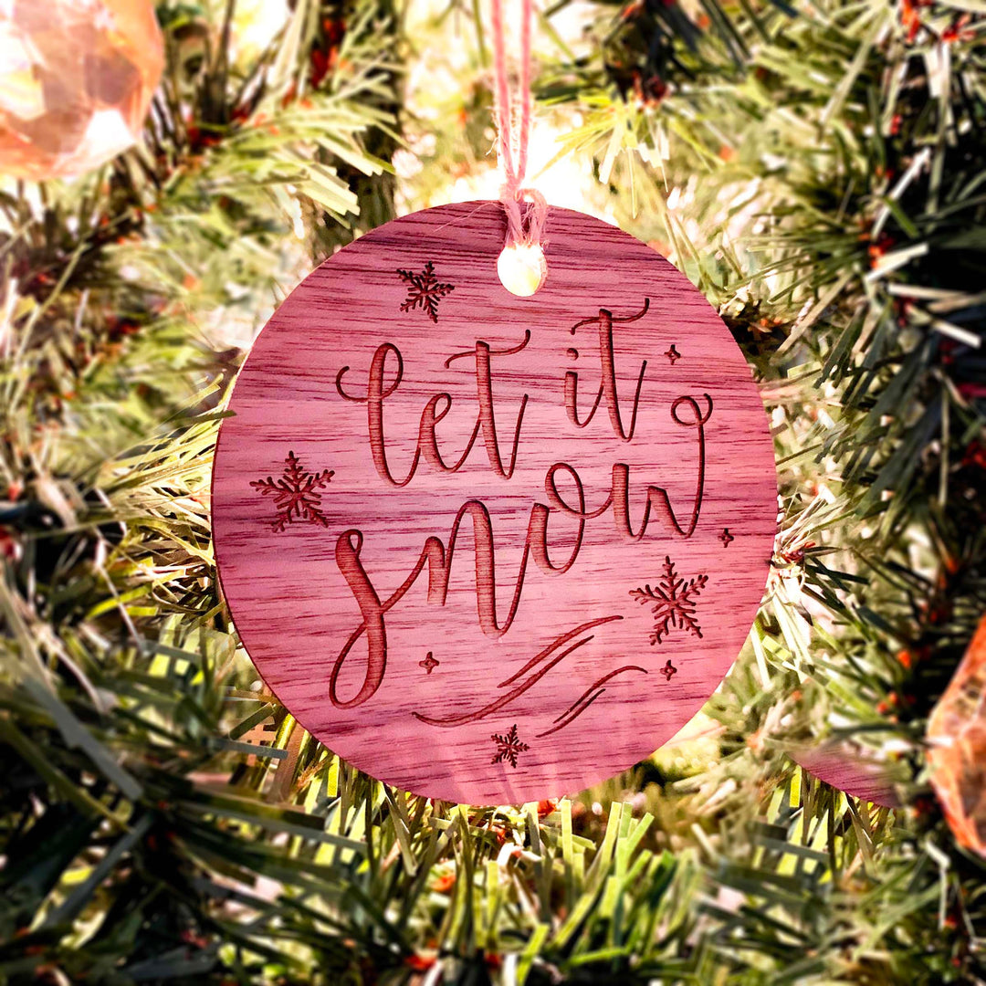 Wood or Acrylic Engraved Christmas Tree Ornament Decoration, Let it Snow, Country Christmas Holiday Decor, Stocking Stuffer Gift, Custom
