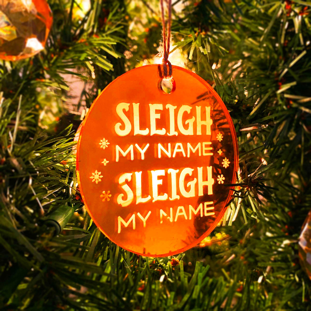 Wood or Acrylic Engraved Christmas Tree Ornament Decoration, Sleigh My Name, Country Christmas Holiday Decor, Stocking Stuffer Gift, Custom