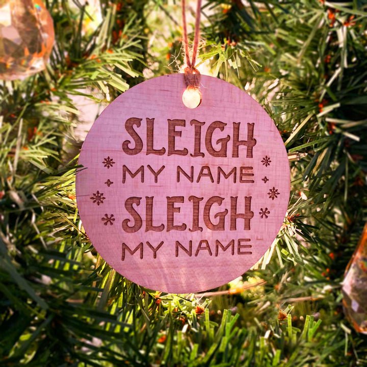 Wood or Acrylic Engraved Christmas Tree Ornament Decoration, Sleigh My Name, Country Christmas Holiday Decor, Stocking Stuffer Gift, Custom