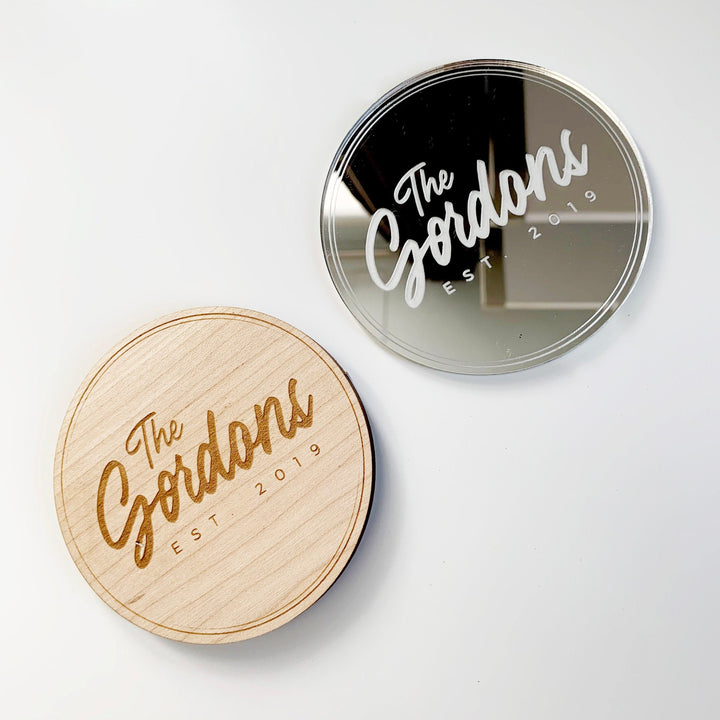 Custom Name Coasters - Wooden Drink Coasters Set, Real Maple or Acrylic Coasters, Bar Decor, Engagement Wedding Gifts, Housewarming Gift
