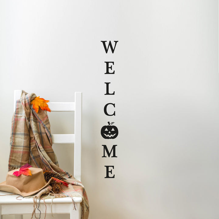 Welcome Pumpkin Halloween Vinyl DECAL Decor - Removable Party Wall Decor, Jack O Lantern Themed Halloween