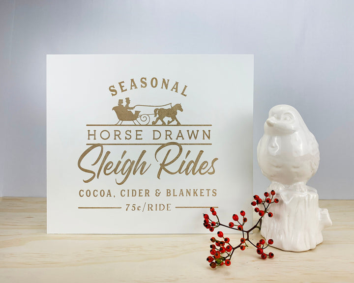 Sleigh Rides Christmas Sign, "Sleigh Rides" Country Christmas Standing Mantle Console Table Xmas Sign Decor, Double Sided White or Black